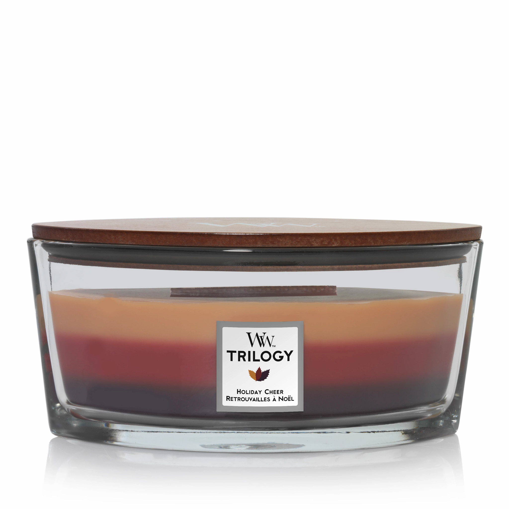 WoodWick Trilogy HearthWick Flame Ellipse Candle Holiday Cheer Geur