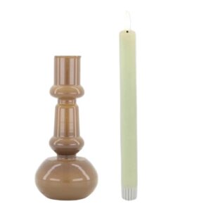 Setje van Zusss glazen kandelaar 18 cm warm grijs en een led kaars
