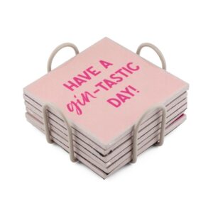 Set van 6 onderzetters met rekje "Gin"