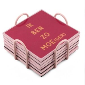 Set van 6 onderzetters met rekje "Moeder"