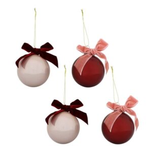 Home Society Kerst bal met strikjes set van 4